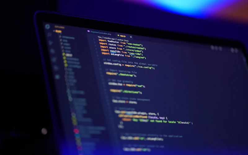 Colorful source code on a laptop screen