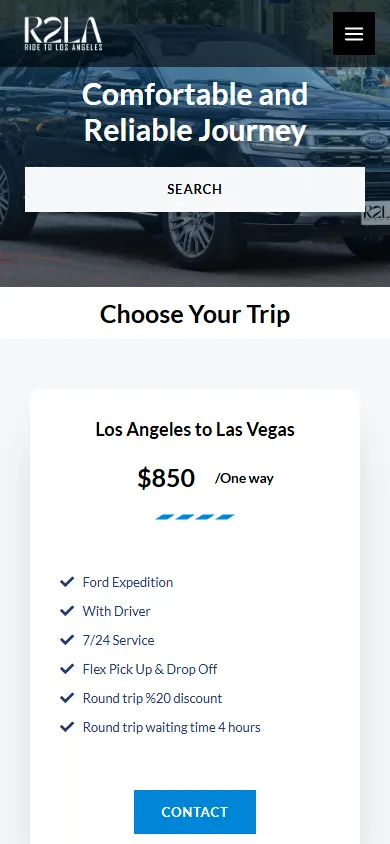 Ride2LA website on mobile